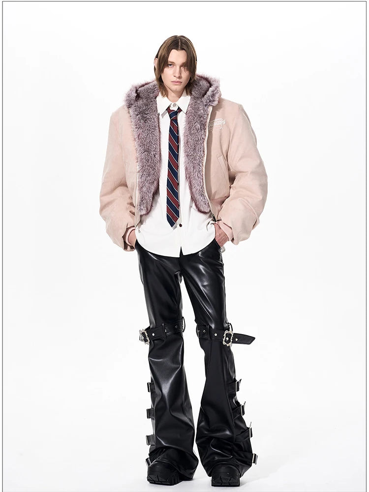 Mauroicardi Spring Autumn Cool Handsome Long Black Pu Leather Flare Pants for Men Rivet Luxury Designer Alternative Emo Clothes
