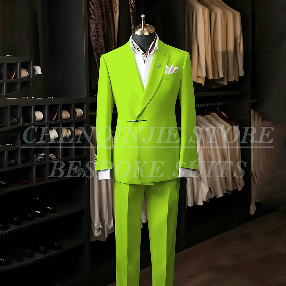Bespoke White Men's Suits Male Clothing Fashion Wedding Regular Fit 2 Piece Jacket Pants Blazer High Quality Clothing Costume