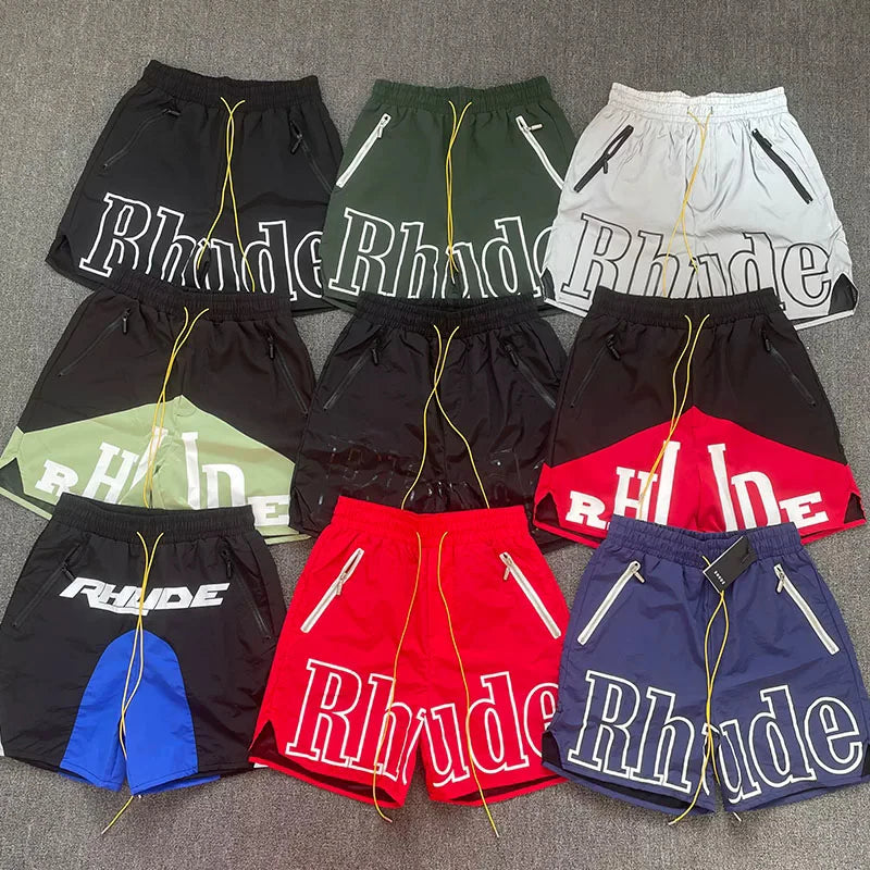 American Style Trendy Rhude Casual Shorts Loose Breathable Multi-color Mesh Beach Sports Shorts