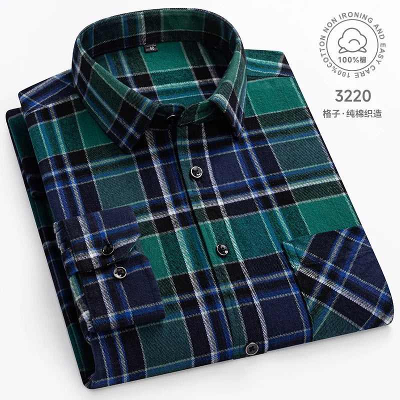 Cotton Plaid Casual Long Sleeve Shirts For Man M-11XL Plus Size Winter Warm Flannel Chic Clothes Business Smart Dress Shirts Top