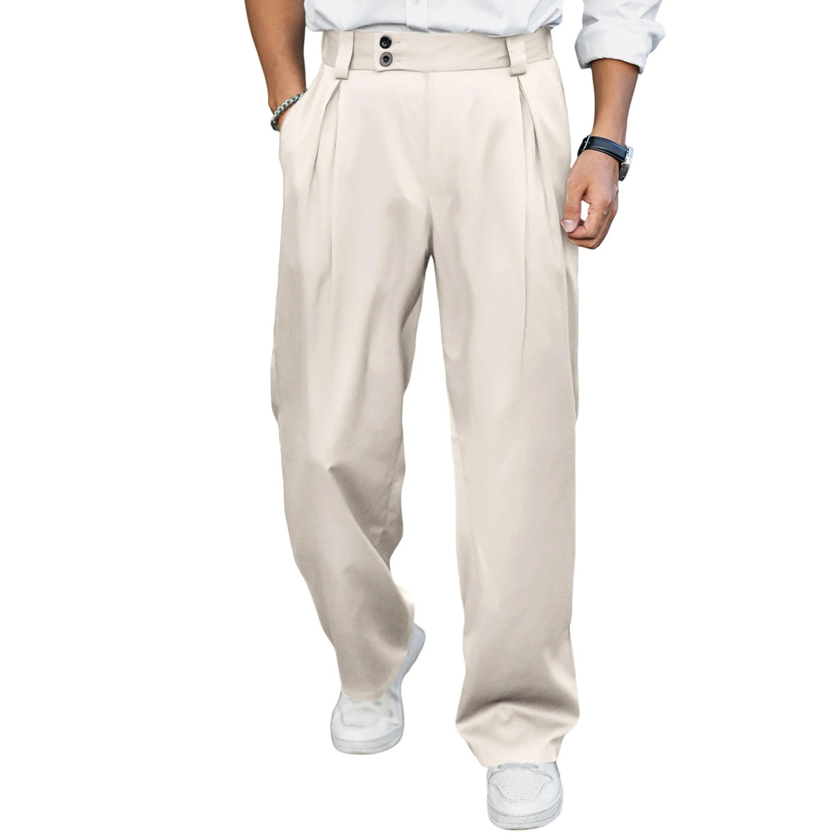 Men’s Wide Leg Dress Pants High Waist Pleated Front Long Pants Casual Business Pants