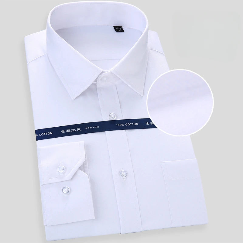 Office Men Shirt 100% Cotton Oversized Button Up Shirt  Anti-wrinkle Longsleeve Shirt for Men White Business Slim Fit Shirt Men
