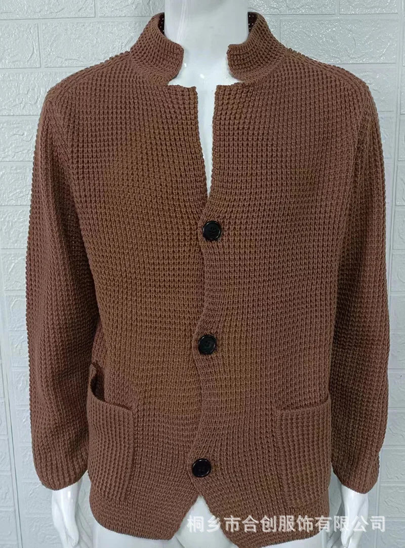Men's Sweater Slim Fit Stand Collar Knit Cardigan Jackets Spring Autumn Large Size Men Fashion Solid Color Outerwear & Coats