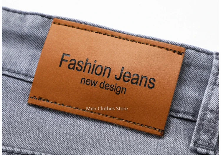 2026 Summer Thin Men's Cotton Jeans New Fashion Gray Elastic Straight Business Casual Pants Comfortable Brand Trousers