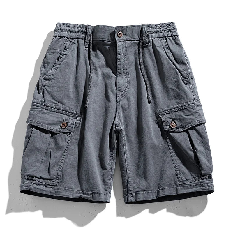 Summer Men Cargo Multi Pocket Shorts Men Casual Solid Elastic Waist Beach Short Spring Men Jogger Pants Shorts Male Dropshipping