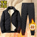 Faionable Autumn Winter Lamb Velvet Fce Lined Loose Men's Outerwear Spor Thiened Cotton Coat Set Long Sve Long Pants