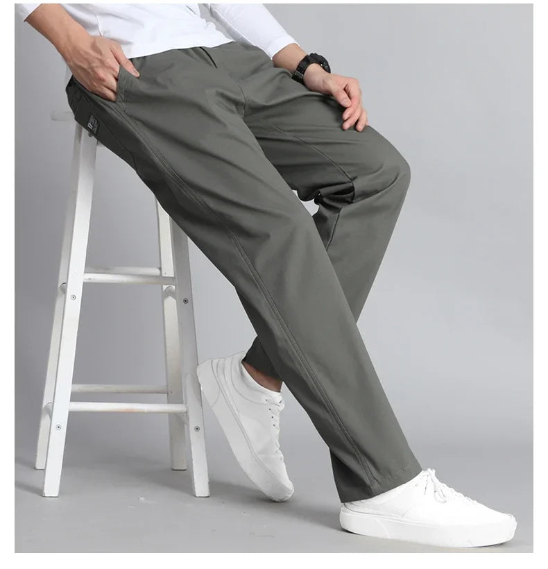 Big Size Mens Casual Pants Relaxed Fit Cotton Trousers Elastic Waist Drawstring Sweatpants Mens Jogger Pants Summer Spring