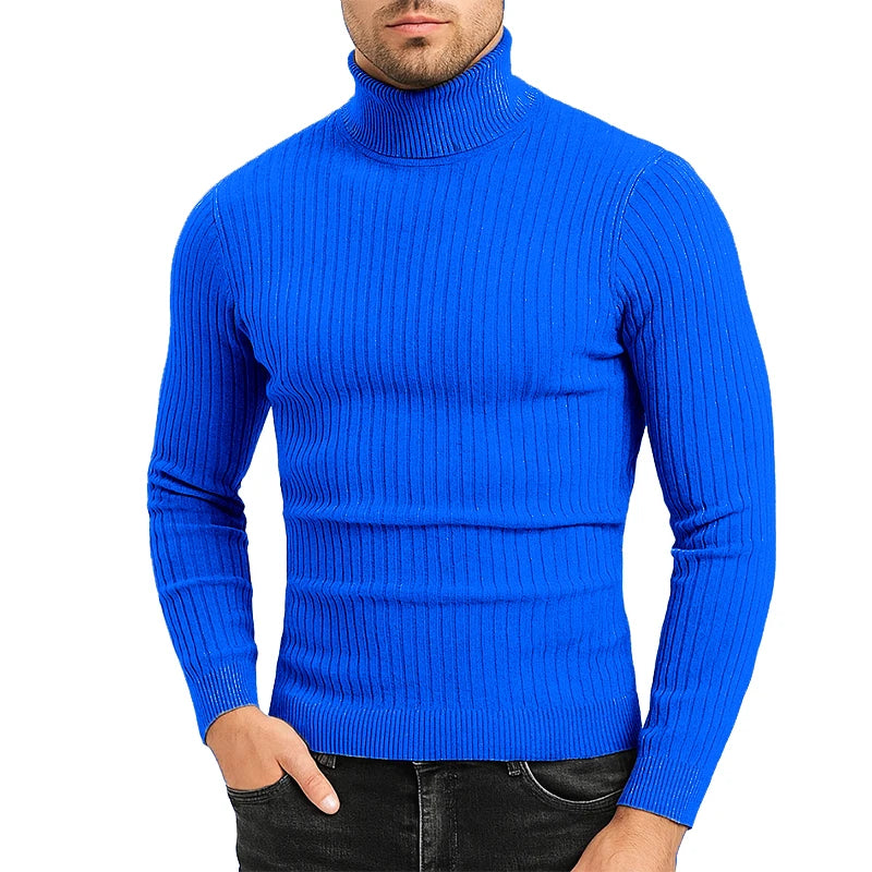Autumn Mens Sweaters Turtleneck Cable Knitted Pullover Sweaters Outdoor Long Sleeve Slim Fit Casual Fall Winter Warm Streetwear