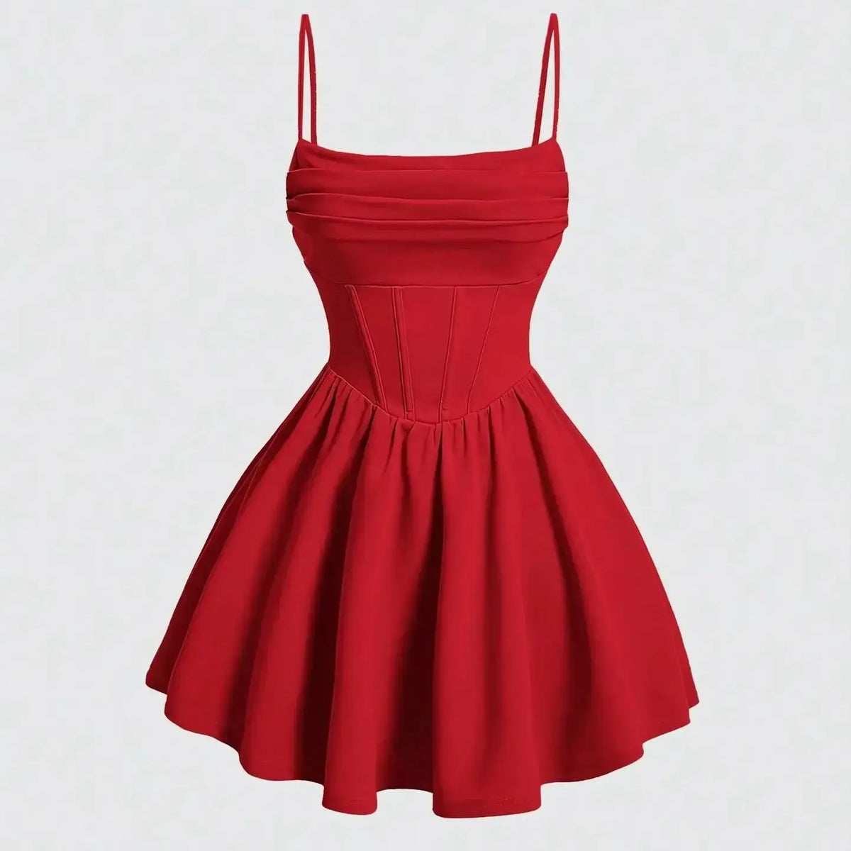 Women's Dresses 2025 Summer Elegant Solid Color Sleeveless Square Neck Mini Dress Zipper Sweet Dating Pleated Strap A-Line Dress