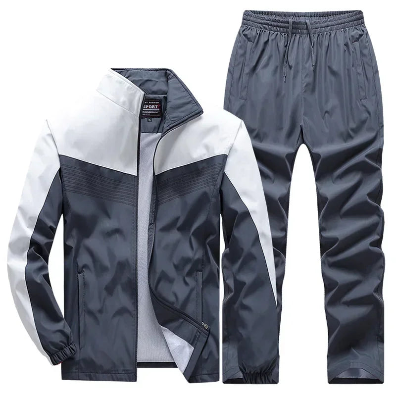 New Men's Patchwork Tracksuit Sweatshirts+Sweatpants Sets Autumn Quality  Man Gym Joggers Pullover Trousers Streetwear 2pcs Set
