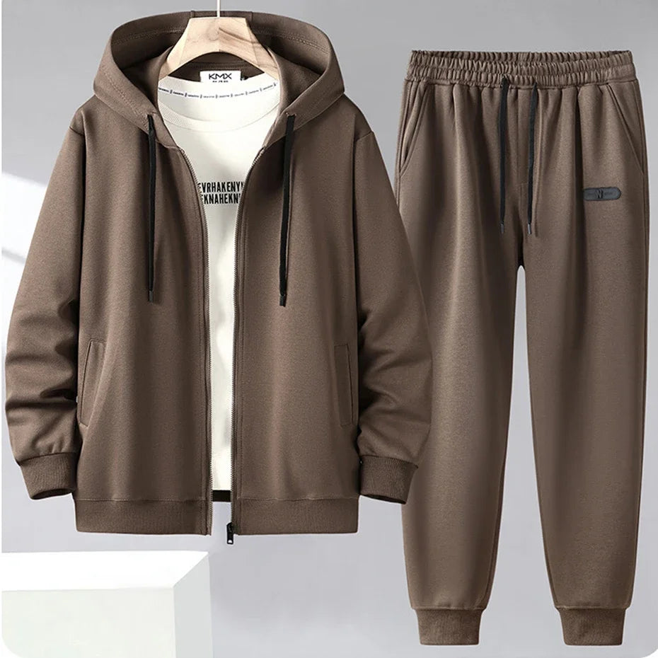 Solid Color Tracksuit Men 11XL Plus Size Suits Zippered Hoodie Sweatpants Sets Spring Autumn Jogger Pants Male Big Size 10XL
