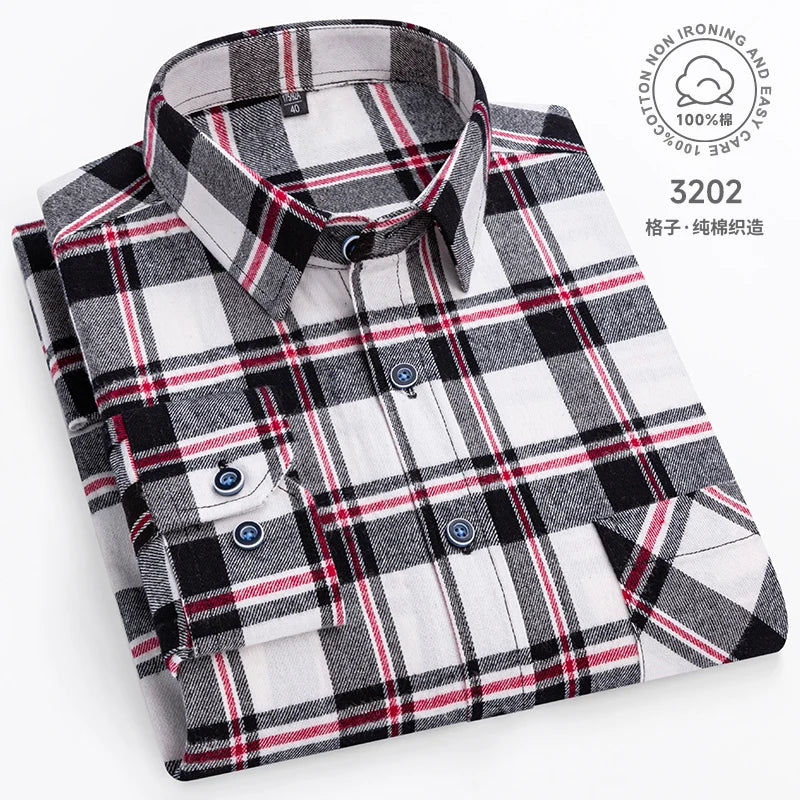 Cotton Plaid Casual Long Sleeve Shirts For Man M-11XL Plus Size Winter Warm Flannel Chic Clothes Business Smart Dress Shirts Top