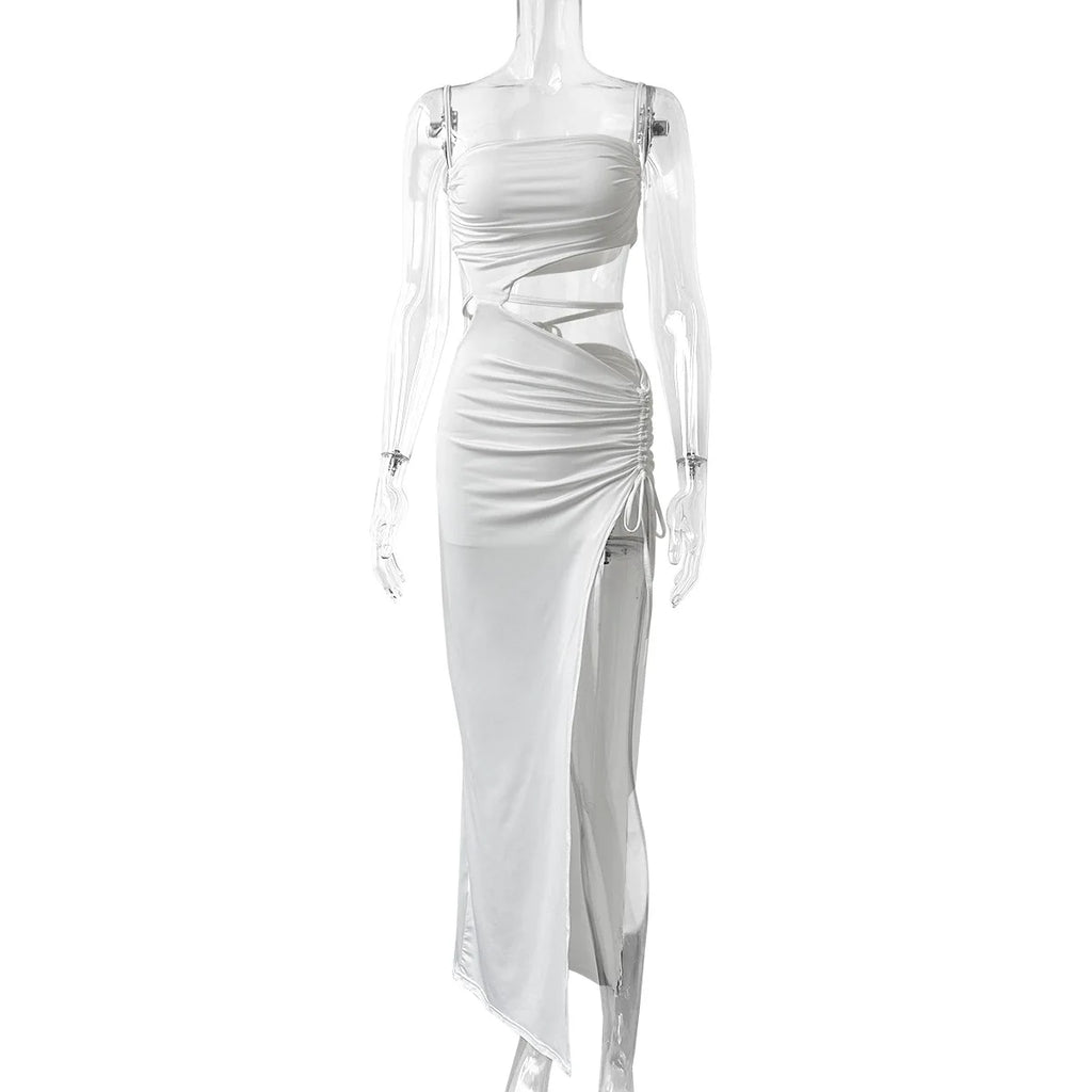 Summer Dresses For Womennew In Dresses Vacation Outfit Club Party Split Style Long Skirt Female Sexy Hollow Drawstring Dress