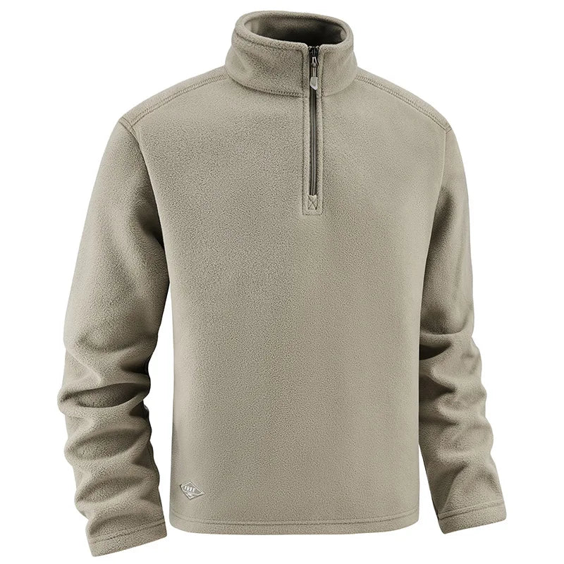 New Autumn Winter Thicken Warm Fleece Hoodless Sweatshirt for Men Solid Color Stand Collar Zipper Neck Pullover Men's Sweatshirt