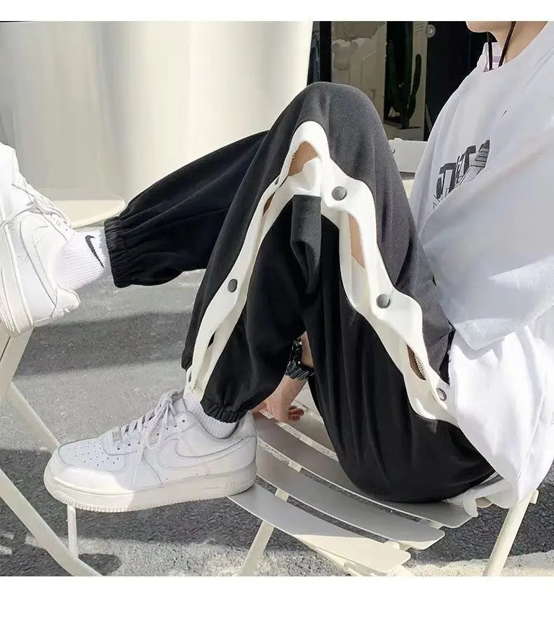 Men's Buttons Pants Running Sports Trousers Male Casual Jogger Basketball Football Sweatpants Outdoor Loose Hiphop Streetwears