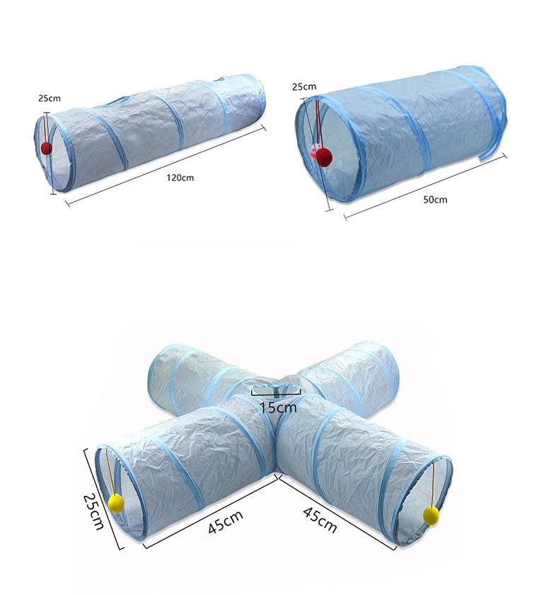 Cat Toys Gray 3-Way Foldable Pet Cat Tunnel Tube Toy Kitten Tunnel Toy with Peep Hole Pet Training Interactive Toy Tunnel Tube