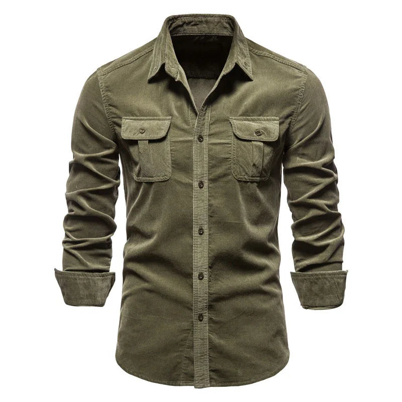 Quality New Single Breasted 100% Cotton Men's Shirt Business Casual Fashion Solid Corduroy Men Shirts Autumn Slim Dress Shirts