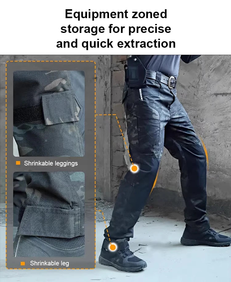 Men's Loose Training Pants Outdoor Waterproof Slim Stretch Tactical Pants with Pockets Multi-functional Quick-drying Cargo Pants