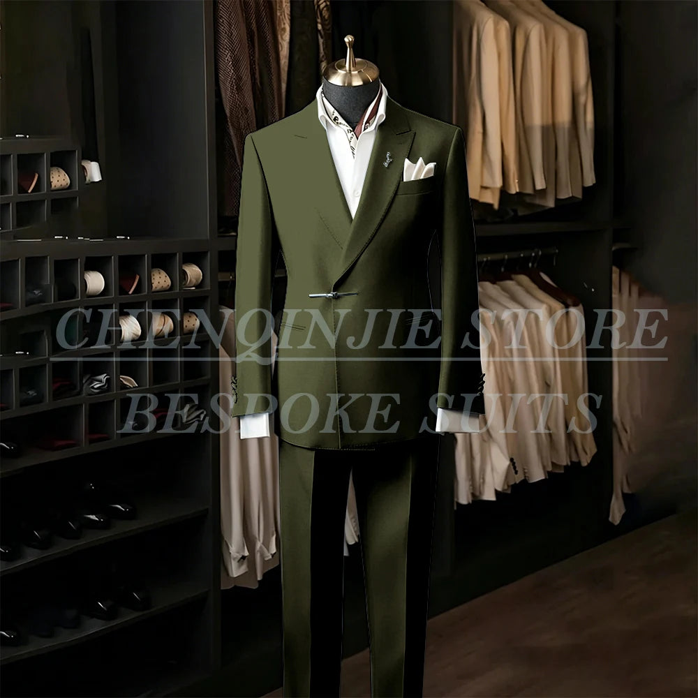 Bespoke White Men's Suits Male Clothing Fashion Wedding Regular Fit 2 Piece Jacket Pants Blazer High Quality Clothing Costume