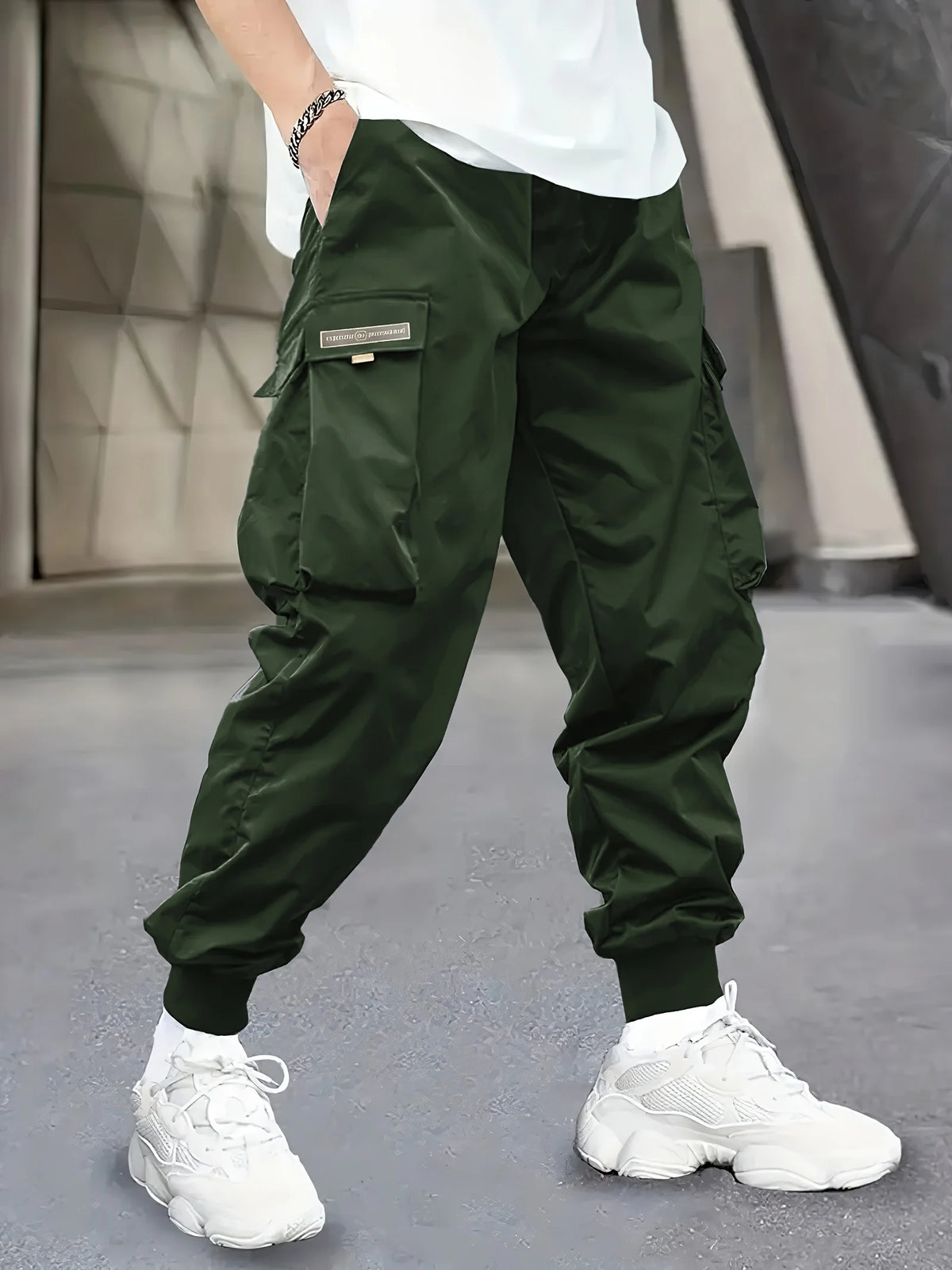 Men's Cargo Pants, Casual, Sporty, Outdoor, Large Pockets, Lightweight, Legging, Cropped Slacks 06B