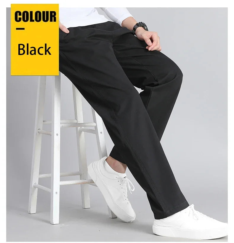 Big Size Mens Casual Pants Relaxed Fit Cotton Trousers Elastic Waist Drawstring Sweatpants Mens Jogger Pants Summer Spring