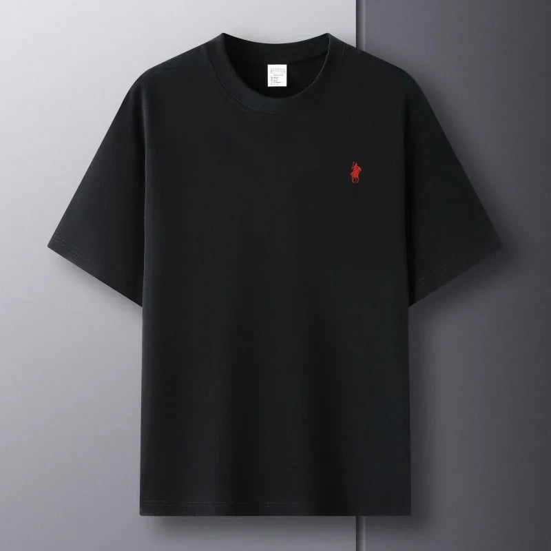 100% pure cotton short sleeve round neck men's T-shirt hot selling luxury brand summer exquisite pony embroidery breathable top