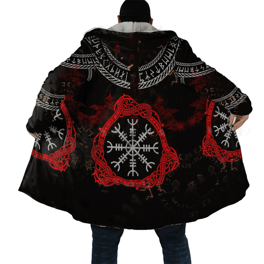 CLOOCL Thick Warm Hooded Cloak for Men Tattoo Symbol Pattern Armor Overcoat Coat 3D Print Windproof Fleece Cape Hooded Blanket