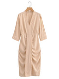 HH Dress Women Elegant Solid Waist Fitted Draped Dress Slim V Neck Half Sleeve Dresses Summer Woman Evening Dress Vestidos
