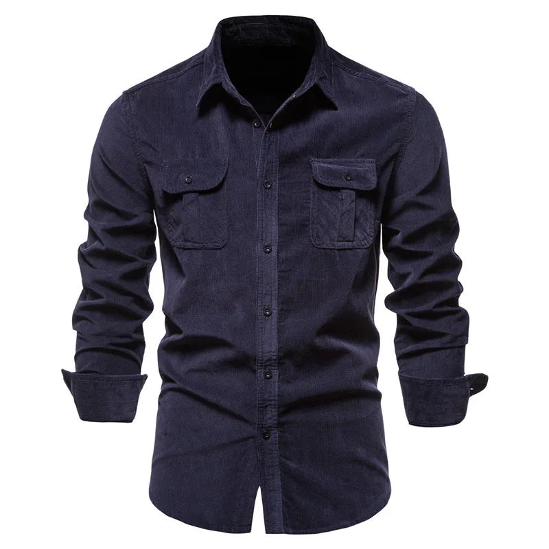 Quality New Single Breasted 100% Cotton Men's Shirt Business Casual Fashion Solid Corduroy Men Shirts Autumn Slim Dress Shirts