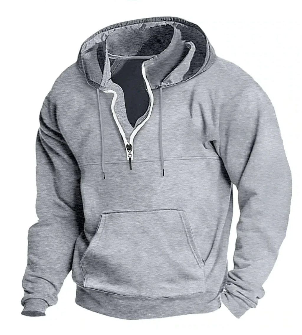 2026 Fashion Autumn/Winter New Hoodie Men's Casual Loose Stand Collar Solid Color Sports Hoodie Men's Half Zipper Street Wear