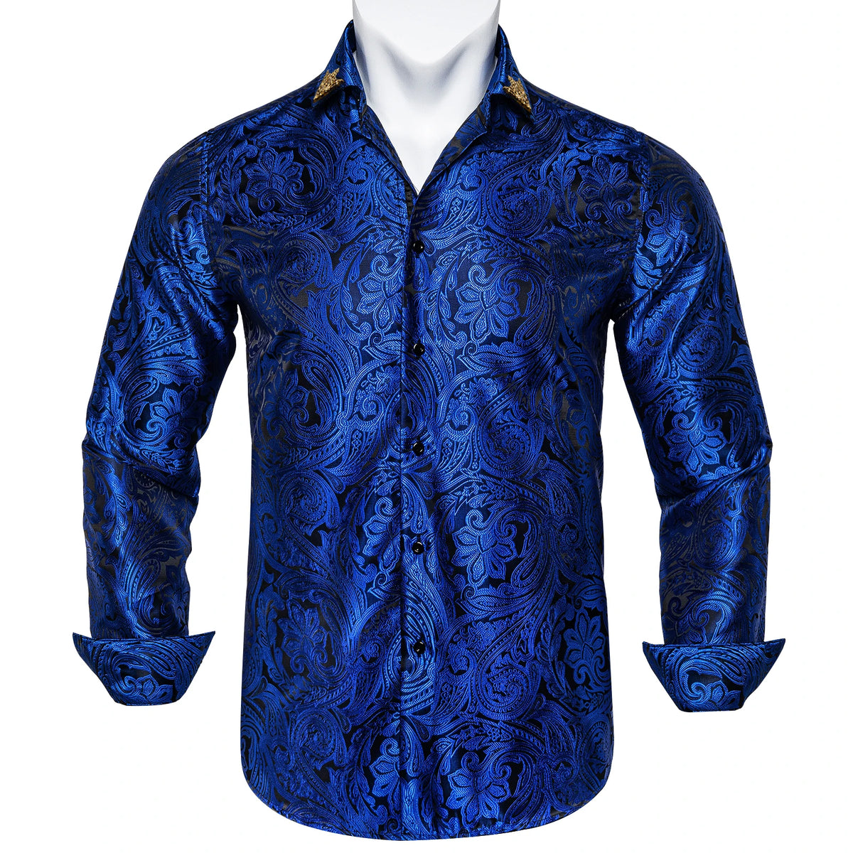 Brand New Men's Royal Blue Business Shirts Luxury Fashion Paisley Long Sleeve Turn-Down Collar Social Shirt Male Casual Blouse