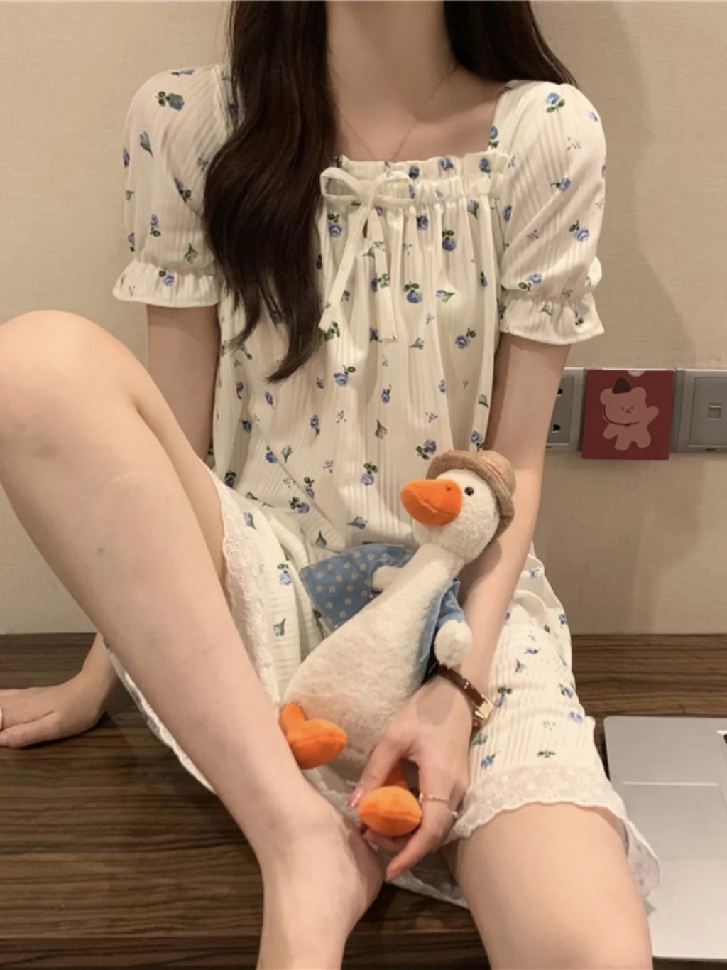 Summer Sleepwear Dress Women's 2025 New Floral Princess Style Short Sleeve High End Feeling Home Clothes Sleep Dress Summer