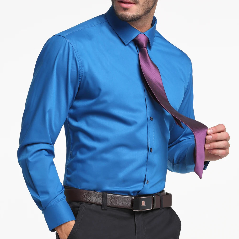 Men's Business Dress Shirts Bamboo Fiber Blend Long Sleeve Solid Color Work Shirt with Lapel Collar Regular Fit for All Seasons
