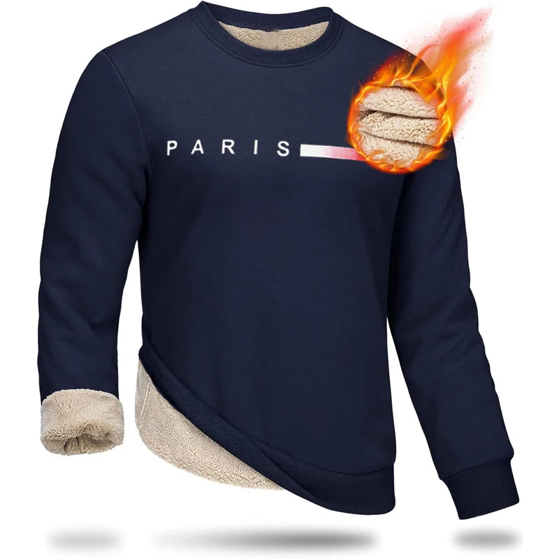 Men's Crewneck Heavyweight Sweatshirt Winter Warm Sherpa Lined Pullover Outdoor Casual Streerwear Basic Coats Men Thick Tops