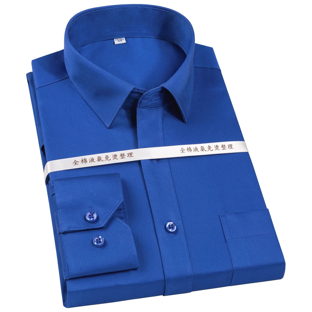 Men's Non Iron Standard-fit Solid Basic Dress Shirt Formal Business Premium 100% Cotton Male Long Sleeve Work Office Shirts