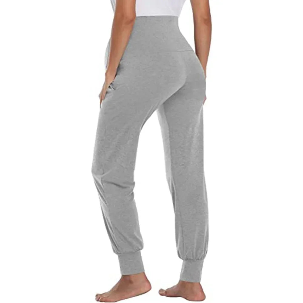 Spring Maternity Women's Casual Pants Premama Solid High Waist Strechy Lounge Trousers For Pregnant Women Joggers With Pockets
