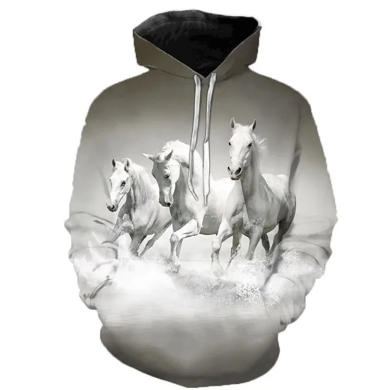 2023 New Fashion Autumn Men's Hoodies 3D Printed Animal Horse Hoodie Sweatshirts Loose fitting pullover Casual Sweatshirt
