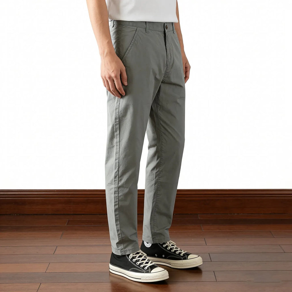 221# Summer New American Retro Thin Quick-drying Elastic Pants Men's Simple 97% Cotton Washed Commute Casual Straight Trousers