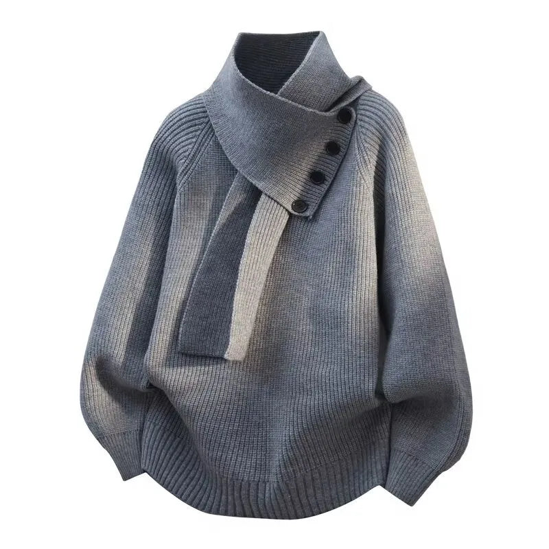 Autumn and winter ins lazy style thick scarf sweater men's Korean version trendy loose solid color base knit sweater