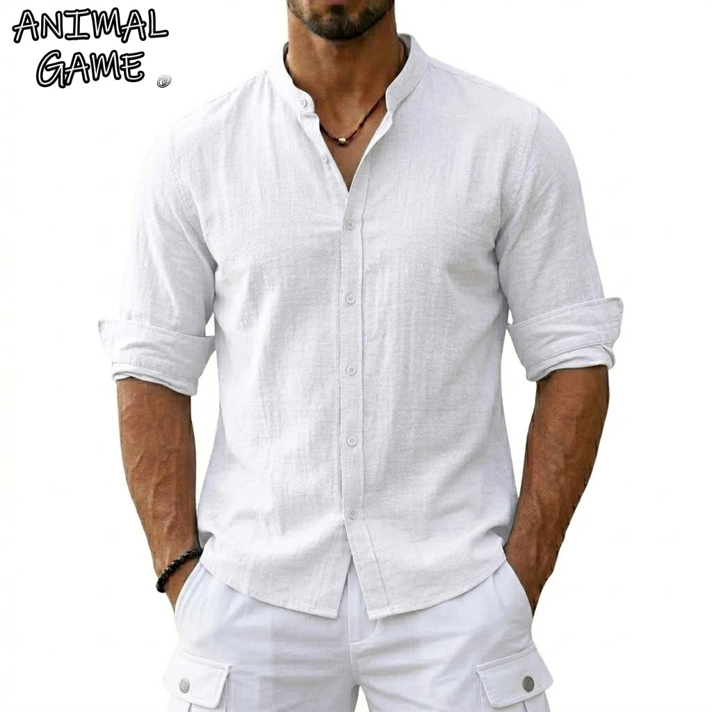 New Men's Cotton Linen Shirts for Men Casual Luxury Hawaiian Shirts Lightweight Long Sleeve Henley Beach Shirts T-Shirts for Men