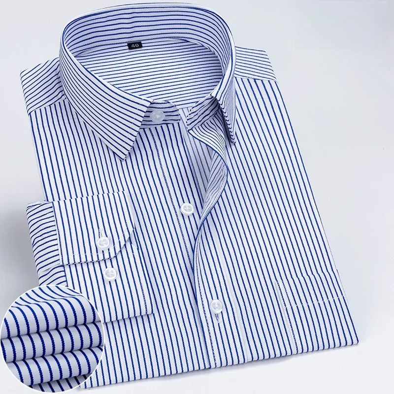 Business Dress Shirt Men's Long-sleeve Autumn Spring Fashion Solid Casual Formal White Work Office Simple Basic Man Clothe S-7XL