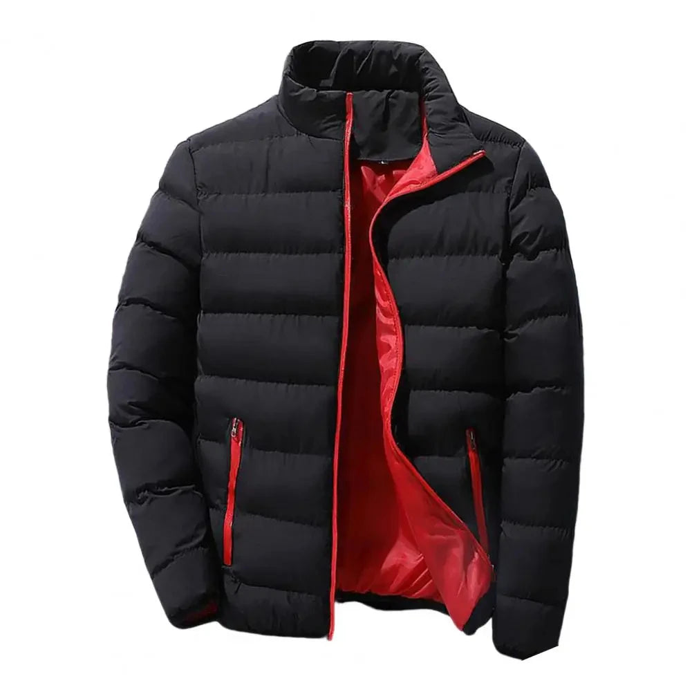Men's stand up collar winter zipper thick cotton coat solid color street fashion style M5XL business casual zipper jacket 2023