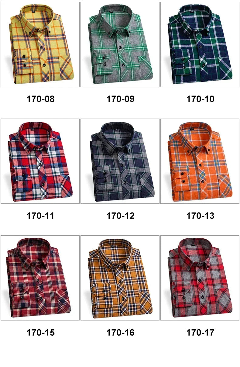 2024 Men  Regular Fit Soft Daily Casual Shirts Clothing Plus size Autumn Winter Fashion New Cotton Flannel Plaid Shirts