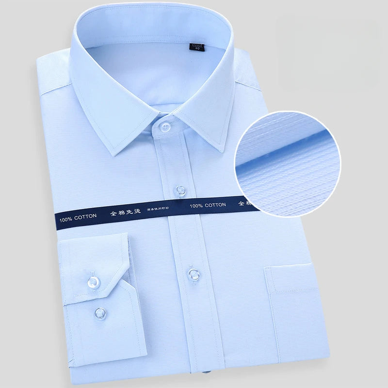 Office Men Shirt 100% Cotton Oversized Button Up Shirt  Anti-wrinkle Longsleeve Shirt for Men White Business Slim Fit Shirt Men