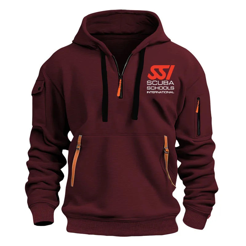 Spring Autumn Men's Scuba Diving Dive SSI Printing Multi Pocket Zipper Hoodie High Street Popular Harajuku Casual Sweatshirt