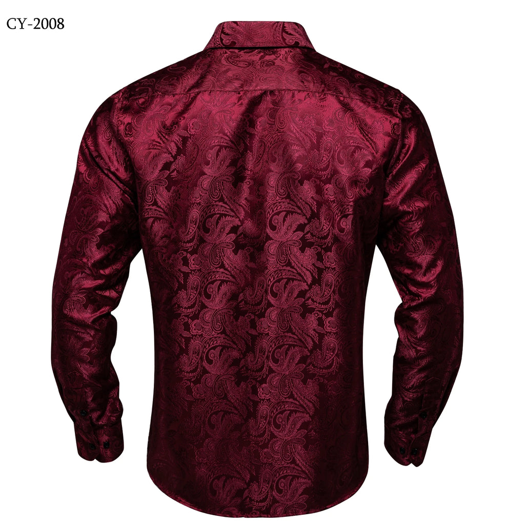 Brand New Men's Royal Blue Business Shirts Luxury Fashion Paisley Long Sleeve Turn-Down Collar Social Shirt Male Casual Blouse