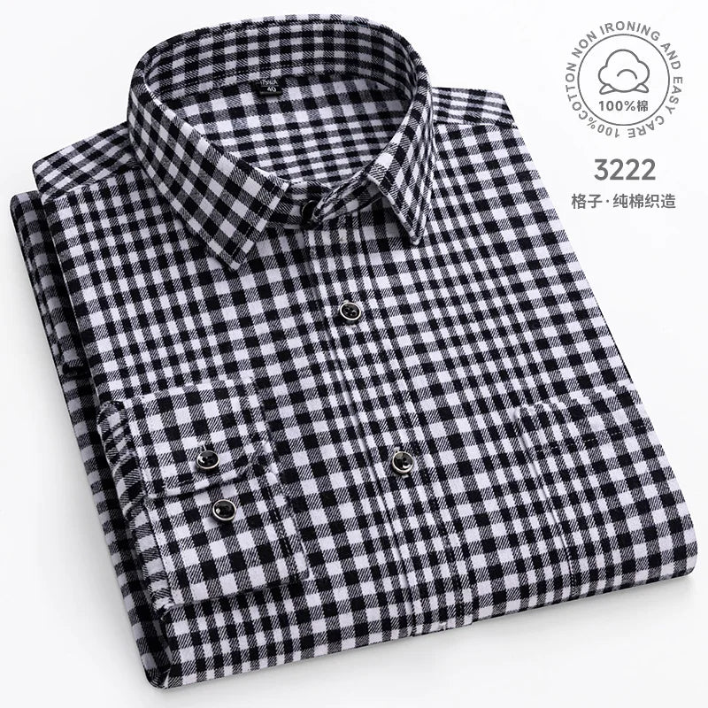 Cotton Plaid Casual Long Sleeve Shirts For Man M-11XL Plus Size Winter Warm Flannel Chic Clothes Business Smart Dress Shirts Top