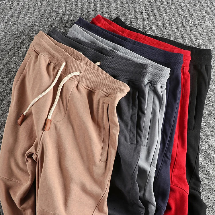Autumn Japanese Retro Knitted Ankle-length Sweatpants Men's Fashion Elastic Waist Drawstring Sport Casual Ankle-tied Pants