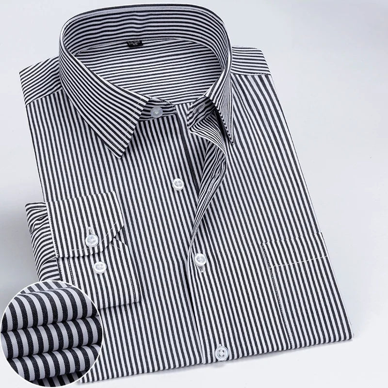 Business Dress Shirt Men's Long-sleeve Autumn Spring Fashion Solid Casual Formal White Work Office Simple Basic Man Clothe S-7XL