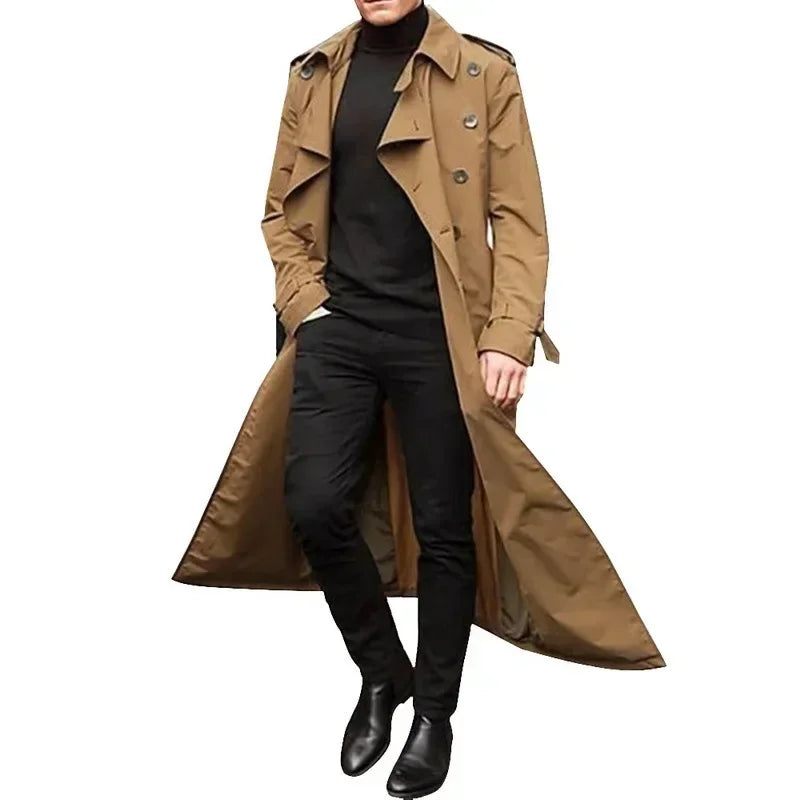 2026 Spring Autumn Men's Overcoat Vintage Long Trench Coat Men New Jacket Coats Men Business Casual Long Solid Windbreak Outwear